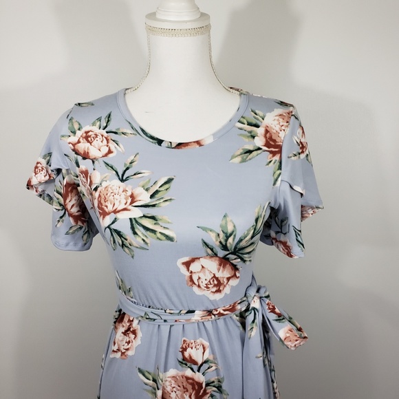 Womens soft stretchy floral modest faux wrap dress - Picture 3 of 8